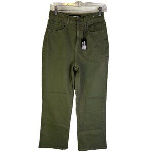 New Express Cropped Wide Leg Super High Rise Chino Pants Green Womens 4
